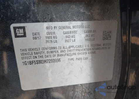 2017 Chevrolet Cruze Premier Auto из США, поврежденный, VIN 1G1BF5SM3H7280996